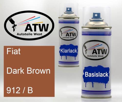 Fiat, Dark Brown, 912 / B: 400ml Sprühdose + 400ml Klarlack - Set, von ATW Autoteile West.